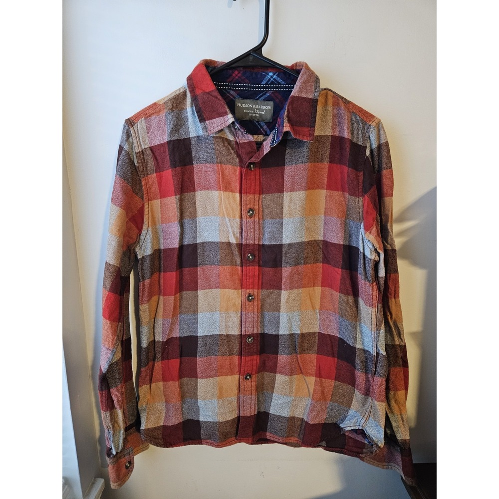 Hudson & Barrow Mountain Flannel Plaid‎ Button Up Shirt Boy Youth sz Large